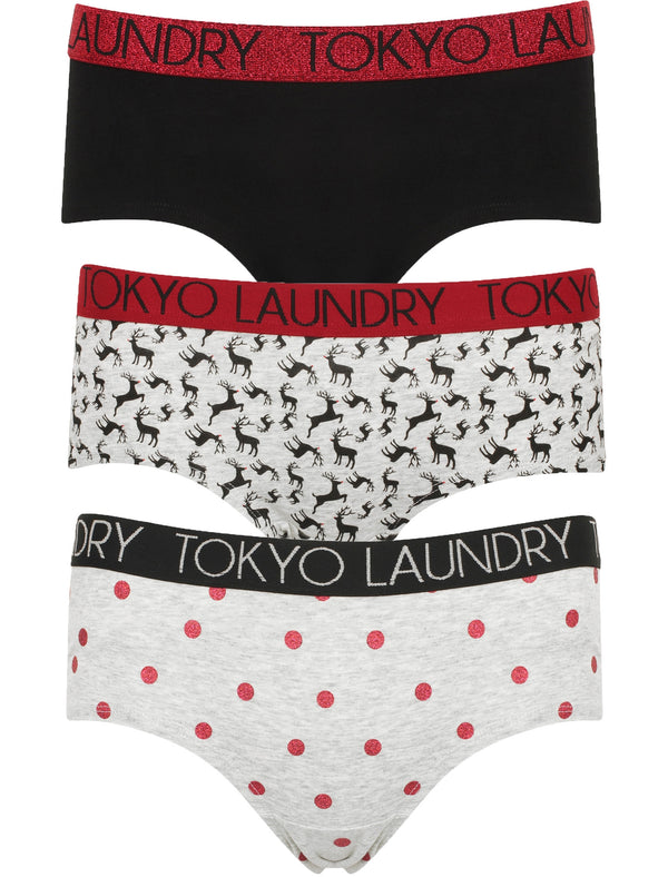 Holly (3 Pack) Assorted Hipster Briefs In Light Grey Marl / Black - Tokyo Laundry