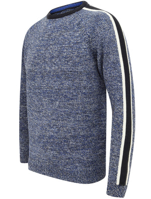 Honnold Knitted Jumper with Striped Sleeves In Mazarine Twist - Tokyo Laundry