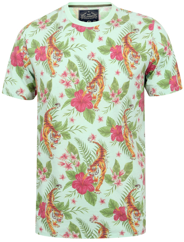 Honolulu Tiger Palm Printed Slub T-Shirt In Misty Jade - Tokyo Laundry