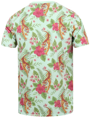 Honolulu Tiger Palm Printed Slub T-Shirt In Misty Jade - Tokyo Laundry