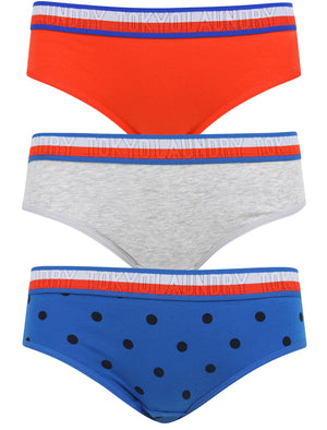 India 2 (3 Pack) Assorted Cotton Briefs In Lollipop Red / Light Grey Marl / Nautical Blue - Tokyo Laundry
