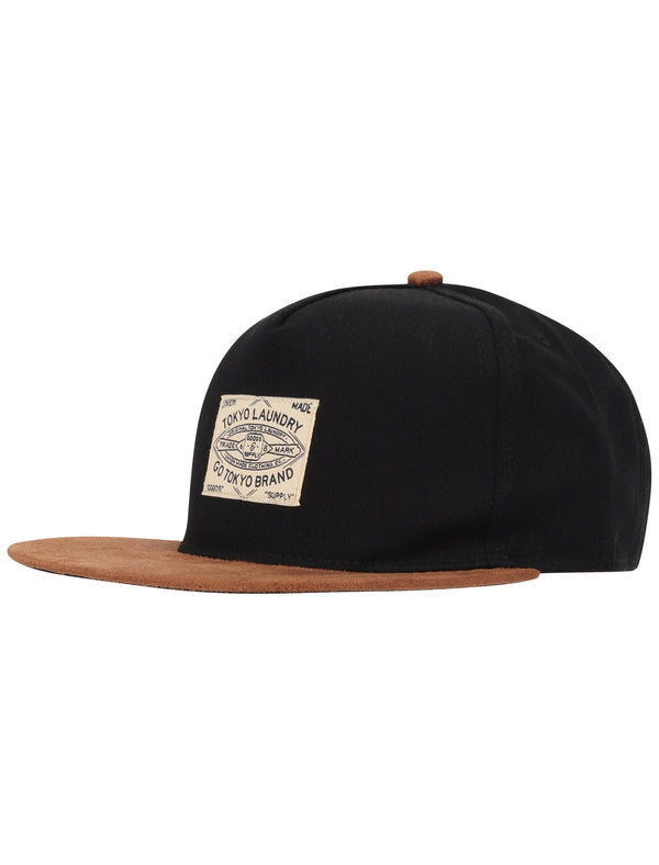 Indie Cotton Twill Cap with Faux Suede Peak In Black - Tokyo Laundry