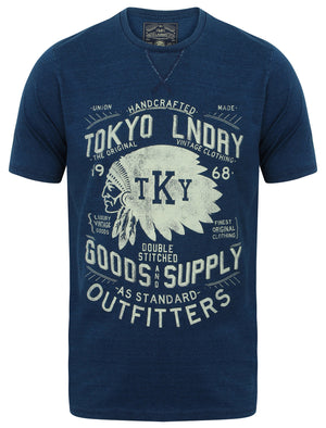 Indigo Sioux Motif Cotton T-Shirt in Dark Indigo - Tokyo Laundry