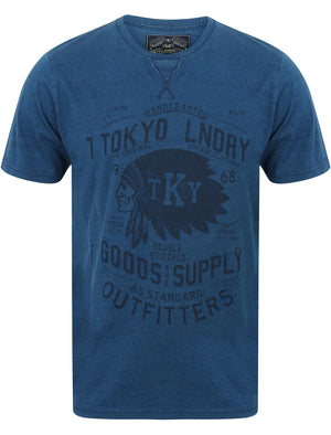 Indigo Sioux Motif Cotton T-Shirt in Light Indigo - Tokyo Laundry