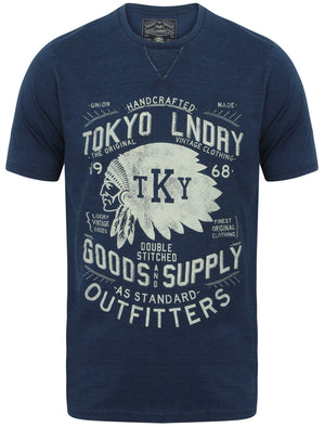 Indigo Sioux Motif Print T-Shirt In Dark Indigo - Tokyo Laundry