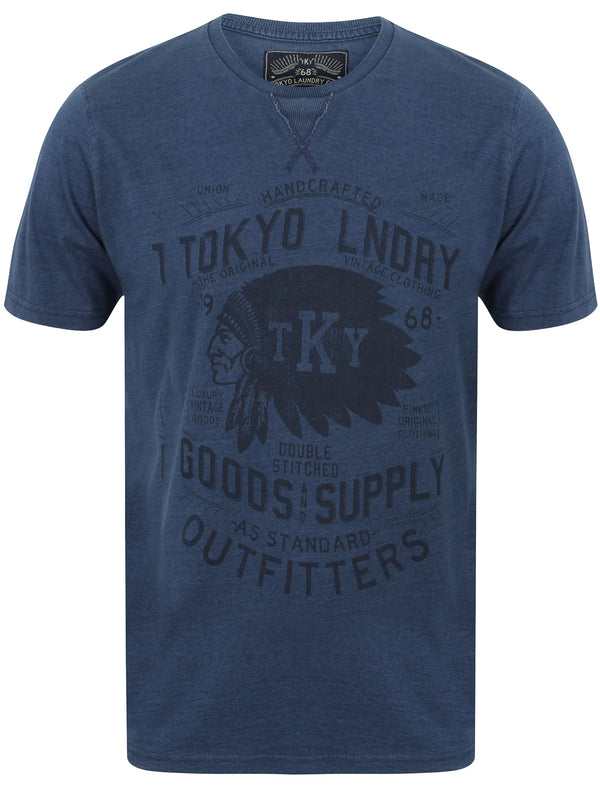 Indigo Sioux Motif Print T-Shirt In Light Indigo - Tokyo Laundry