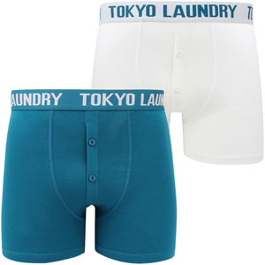 Irving (2 Pack) Boxer Shorts Set in Optic White / Kingfisher Blue - Tokyo Laundry