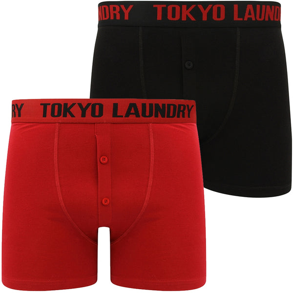 Irving (2 Pack) Boxer Shorts Set in Rumba Red / Black - Tokyo Laundry