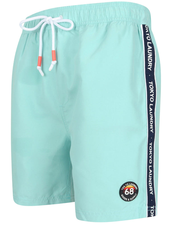 Ivar Swim Shorts with Side Tape Detail In Aqua Haze - Tokyo Laundry