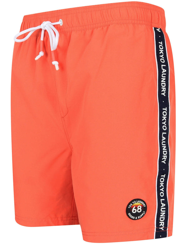 Ivar Swim Shorts with Side Tape Detail In Emberglow Orange - Tokyo Laundry