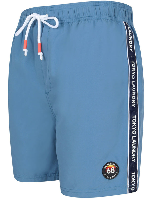 Ivar Swim Shorts with Side Tape Detail In Federal Blue - Tokyo Laundry