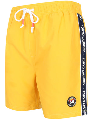 Ivar Swim Shorts with Side Tape Detail In Yolk Yellow - Tokyo Laundry