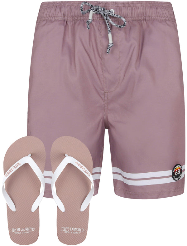Jafari Swim Shorts With Free Matching Flip Flops In Toadstool Lilac - Tokyo Laundry