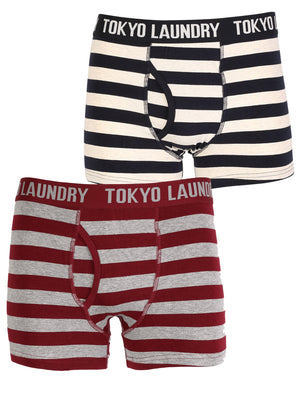 Tokyo Laundry Jamie boxer shorts in oxblood & navy ( 2 Pack)