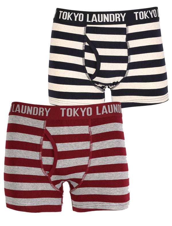Tokyo Laundry Jamie boxer shorts in oxblood & navy ( 2 Pack)