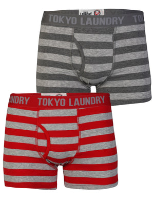 Tokyo Laundry Jamie boxer shorts in grey & red ( 2 Pack)