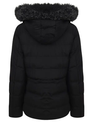 Jasmin Quilted Puffer Jacket With Faux Fur Trim Hood In Black - Tokyo Laundry