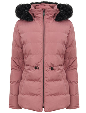 Jasmin Quilted Puffer Jacket With Faux Fur Trim Hood In Nostalgia Rose - Tokyo Laundry