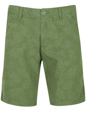 Jefferson Leaf Print Cotton Chino Shorts In Dark Green - Tokyo Laundry