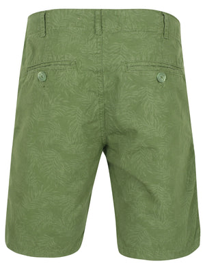 Jefferson Leaf Print Cotton Chino Shorts In Dark Green - Tokyo Laundry