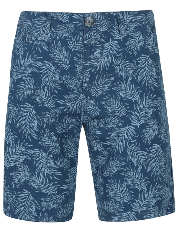 Jefferson Leaf Print Cotton Chino Shorts In Navy - Tokyo Laundry