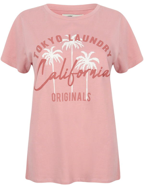 Jemima Crew Neck Cotton Jersey T-Shirt In Pink - Tokyo Laundry