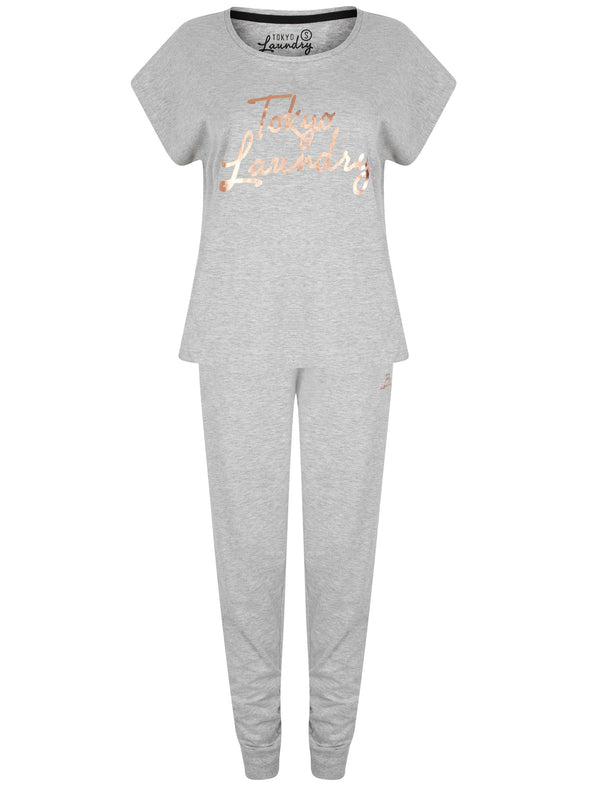 Jess Rose Gold Foil Cotton Jersey 2pcs Lounge Set In Light Grey Marl - Tokyo Laundry