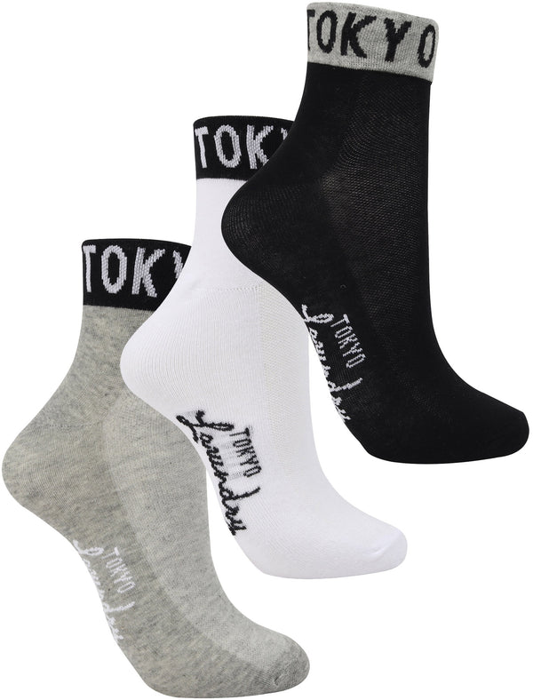 Jolie (3 Pack) Assorted Trainers Socks in Light Grey Marl / Black / White - Tokyo Laundry