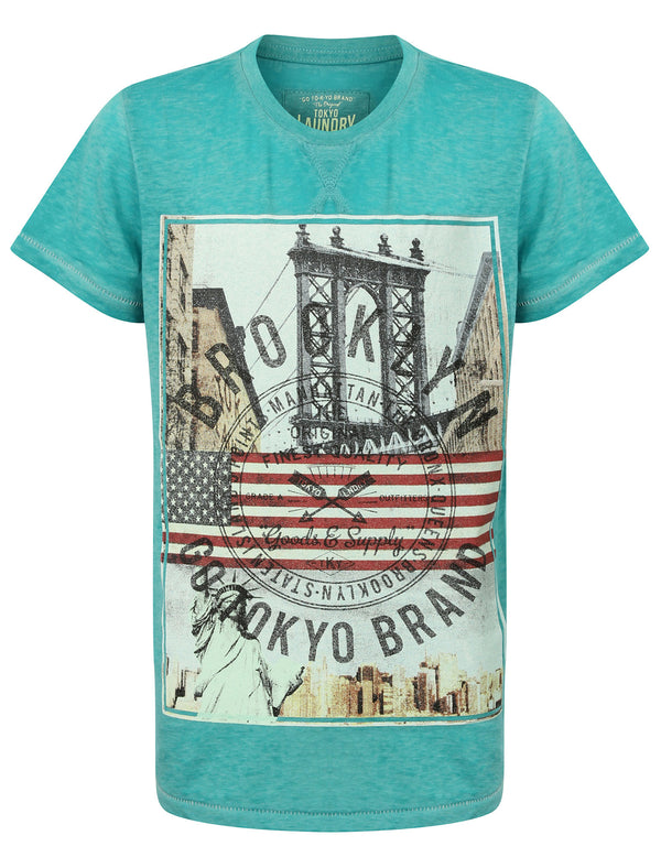 Boys K-Auburn Point Burnout T-Shirt in Aqua Sea - Tokyo Laundry Kids