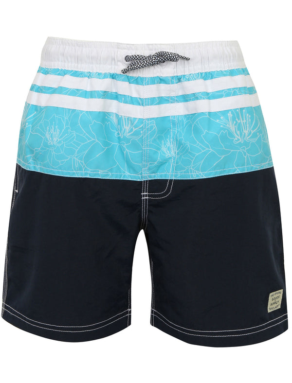 Boys K-Ellenboro Floral Striped Swim Shorts in Midnight Blue - Tokyo Laundry Kids