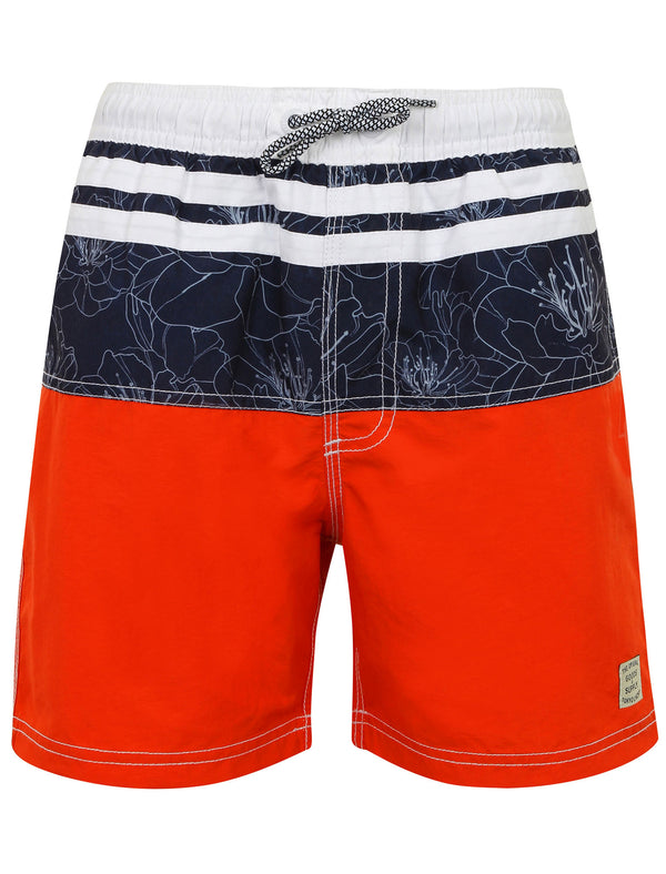 Boys K-Ellenboro Floral Striped Swim Shorts in Paprika - Tokyo Laundry Kids