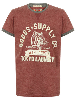 Boys K-Tiger Lake Applique T-Shirt in Bordeaux Marl - Tokyo Laundry Kids
