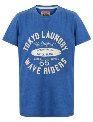 Boys K-Wave Riders Motif T-Shirt in Cornflower Blue Marl - Tokyo Laundry Kids