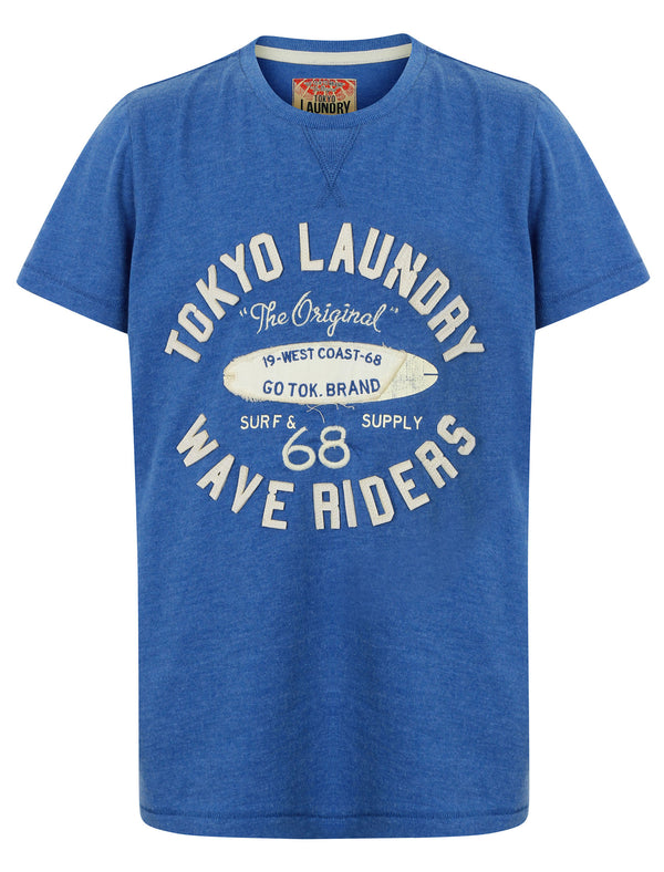 Boys K-Wave Riders Motif T-Shirt in Cornflower Blue Marl - Tokyo Laundry Kids