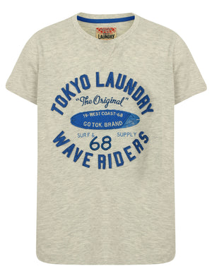 Boys K-Wave Riders Motif T-Shirt in Oatgrey Marl - Tokyo Laundry Kids