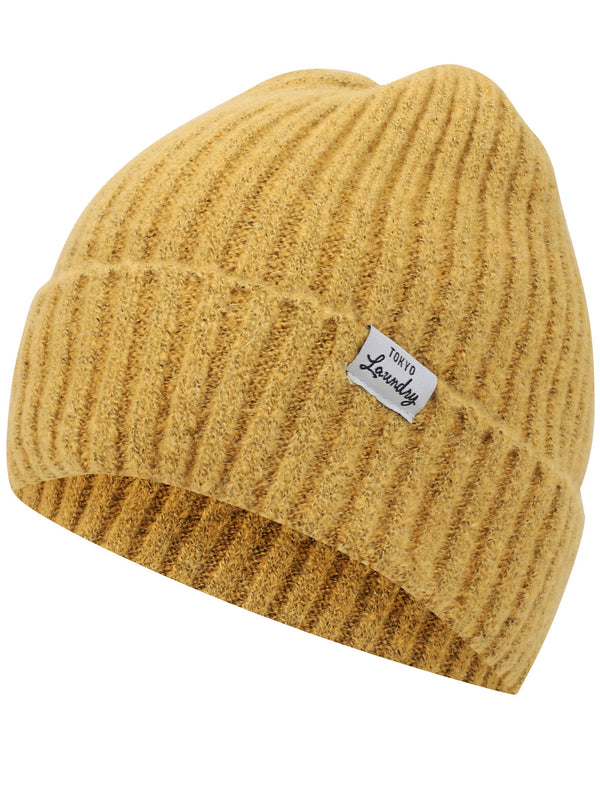 Women's Kai Ribbed Cable Knit Beanie Hat in Mustard - Tokyo Laundry