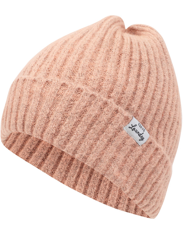 Women's Kai Ribbed Cable Knit Beanie Hat in Pastel Pink - Tokyo Laundry