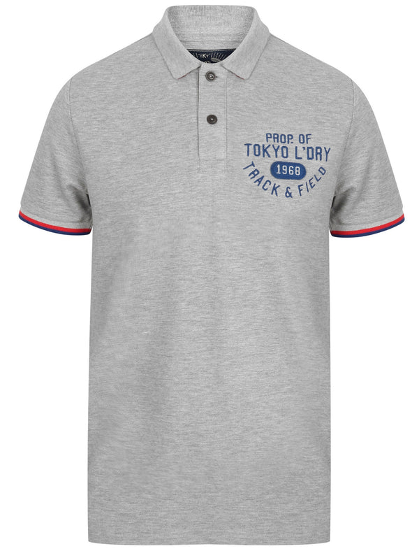 Kaikoura Applique Cotton Pique Polo Shirt in Light Grey Marl - Tokyo Laundry