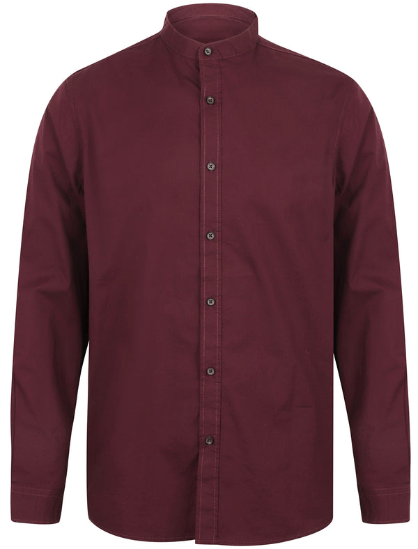 Kampala Grandad Collar Button Down Shirt In Wine - Tokyo Laundry