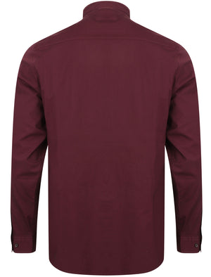 Kampala Grandad Collar Button Down Shirt In Wine - Tokyo Laundry