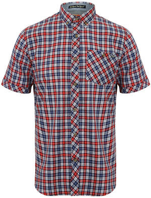 Kendry Short Sleeve Checked Shirt in Tango Red - Tokyo Laundry