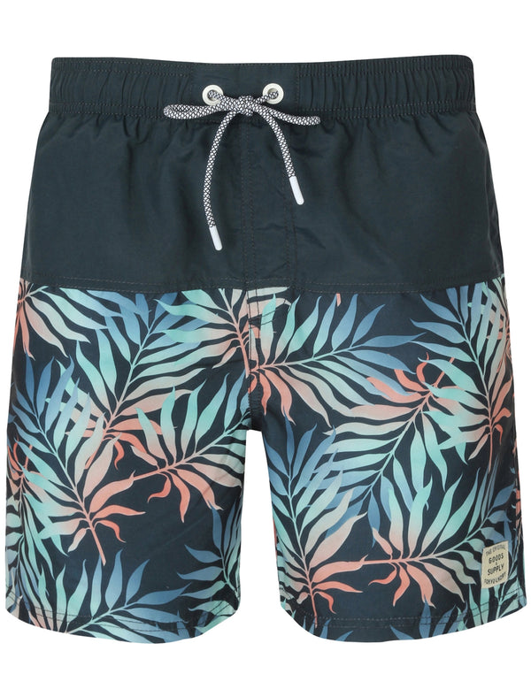 Kennard Leaf Print Swim Shorts In True Navy - Tokyo Laundry
