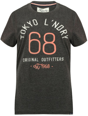 Keoni Flocked Motif Cotton Jersey T-Shirt In Dark Grey Marl - Tokyo Laundry