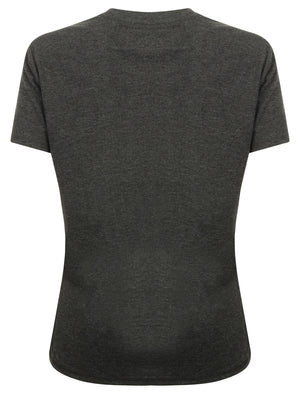 Keoni Flocked Motif Cotton Jersey T-Shirt In Dark Grey Marl - Tokyo Laundry