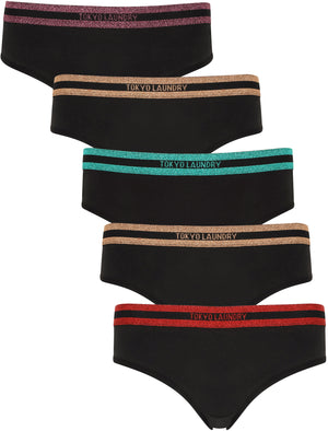 Kirsty (5 Pack) Assorted Briefs with Lurex In Purple / Rose Gold / Green / Rose Gold / Red - Tokyo Laundry