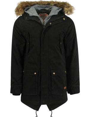 Tokyo Laundry Kronen black parka jacket with detachable fur trim