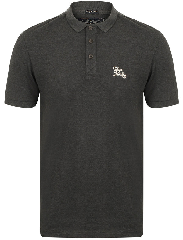 Kuusamo Cotton Pique Polo Shirt In Charcoal Marl - Tokyo Laundry