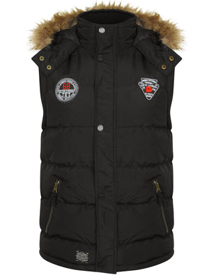 Lansing Quilted Gilet with with Faux Fur Trim Hood in Black - Tokyo Laundry