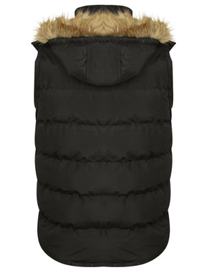 Lansing Quilted Gilet with with Faux Fur Trim Hood in Black - Tokyo Laundry