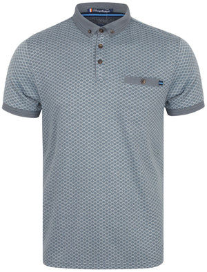 Lapse Jacquard Polo Shirt with Chest Pocket In Dusty Blue - Le Shark